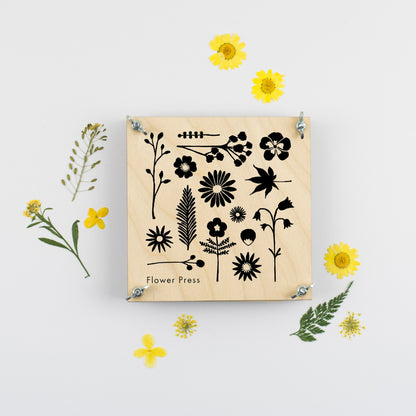 Large flower press for kids with flowers silhouette design with dried flowers