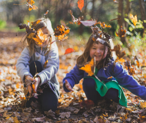 Children playing with autumnal leaves