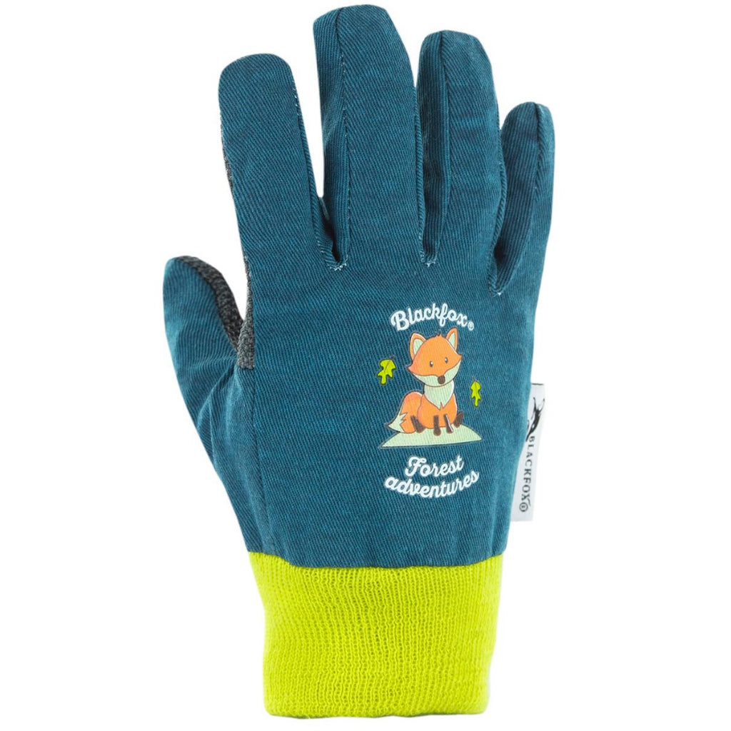 Blackfox blue cotton children's gardening gloves with fox design in various sizes