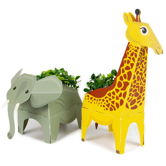 Elephant and giraffe paper cress planters from Clockwork Soldier Jungle Plant Pals