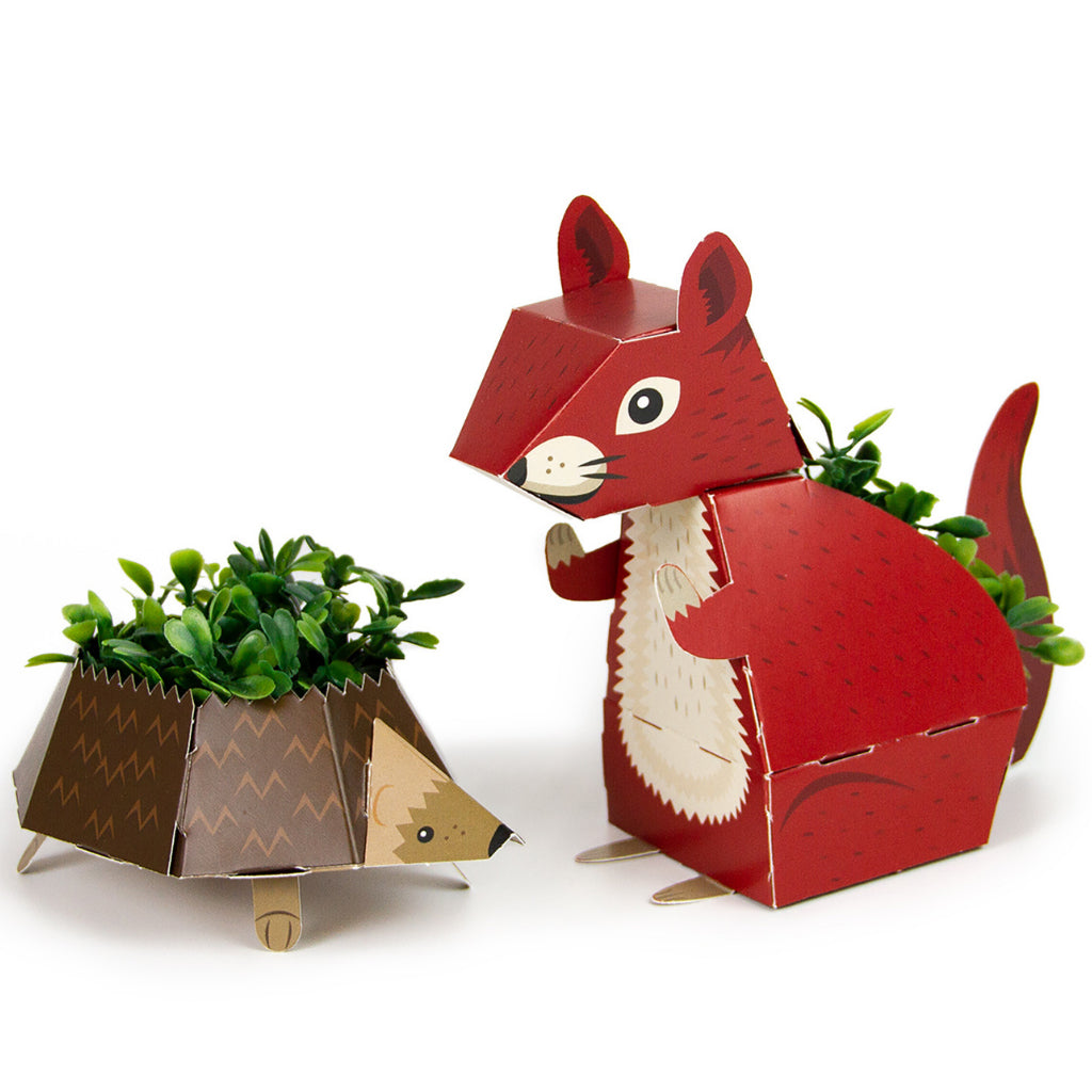 Hedgehog and squirrel paper planters from Clockwork Soldier Woodland Plant Pals