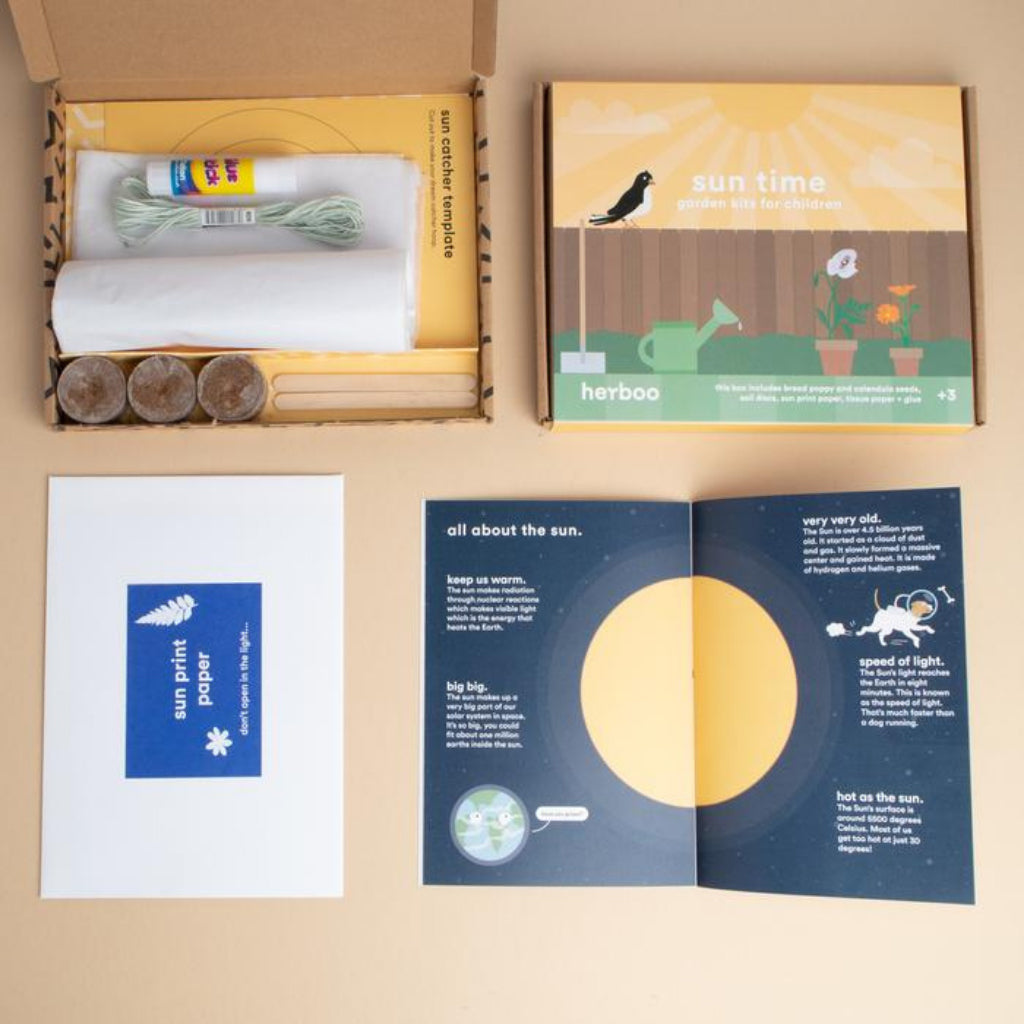 Content of packaging of Herboo Here Comes the Sun grow kit for children