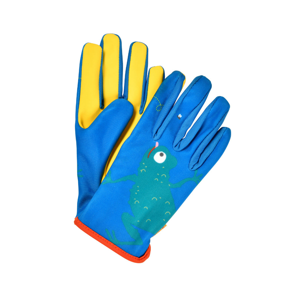 National Trust blue and yellow frog gloves for children from Burgon & Ball