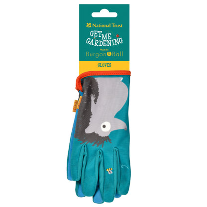National Trust green and blue hedgehog gloves for children from Burgon & Ball with label