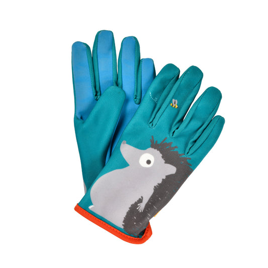 National Trust green and blue hedgehog gloves for children from Burgon & Ball