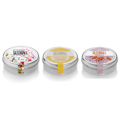Tins contained in the Seedball Colourful mix gift set for kids